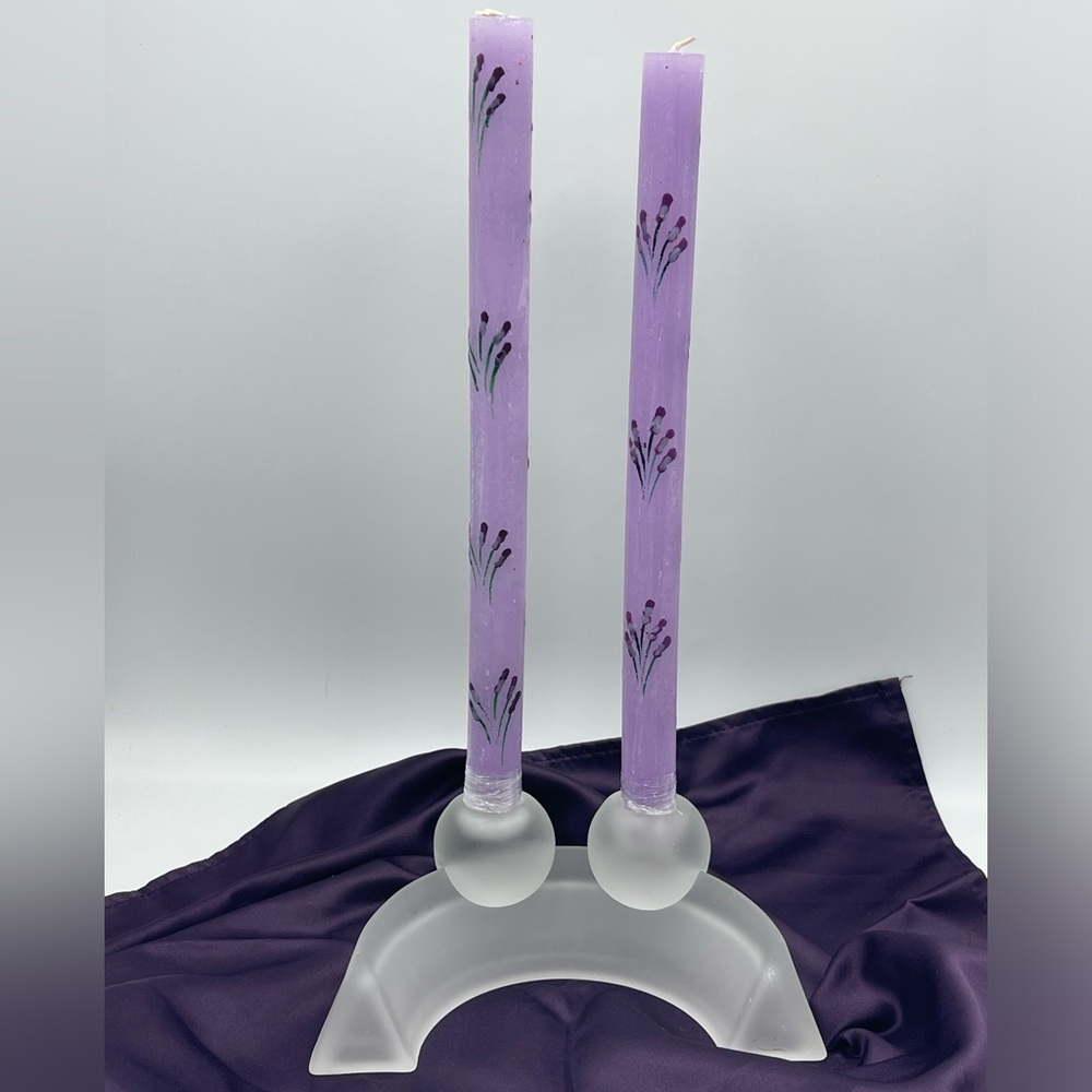 Tupperware Adjustable 3pc Frosted Glass Crescent Half Moon Taper Candle Holder